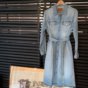 Sanctuary Distressed Denim Belted Trench Coat Longer Length Size Small